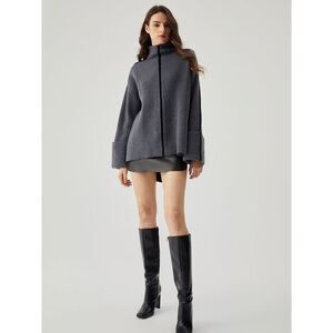 COMMENSE CONTRAST TRIM MOCK NECK RIBBED KNIT‎ SWEATER SIZE L